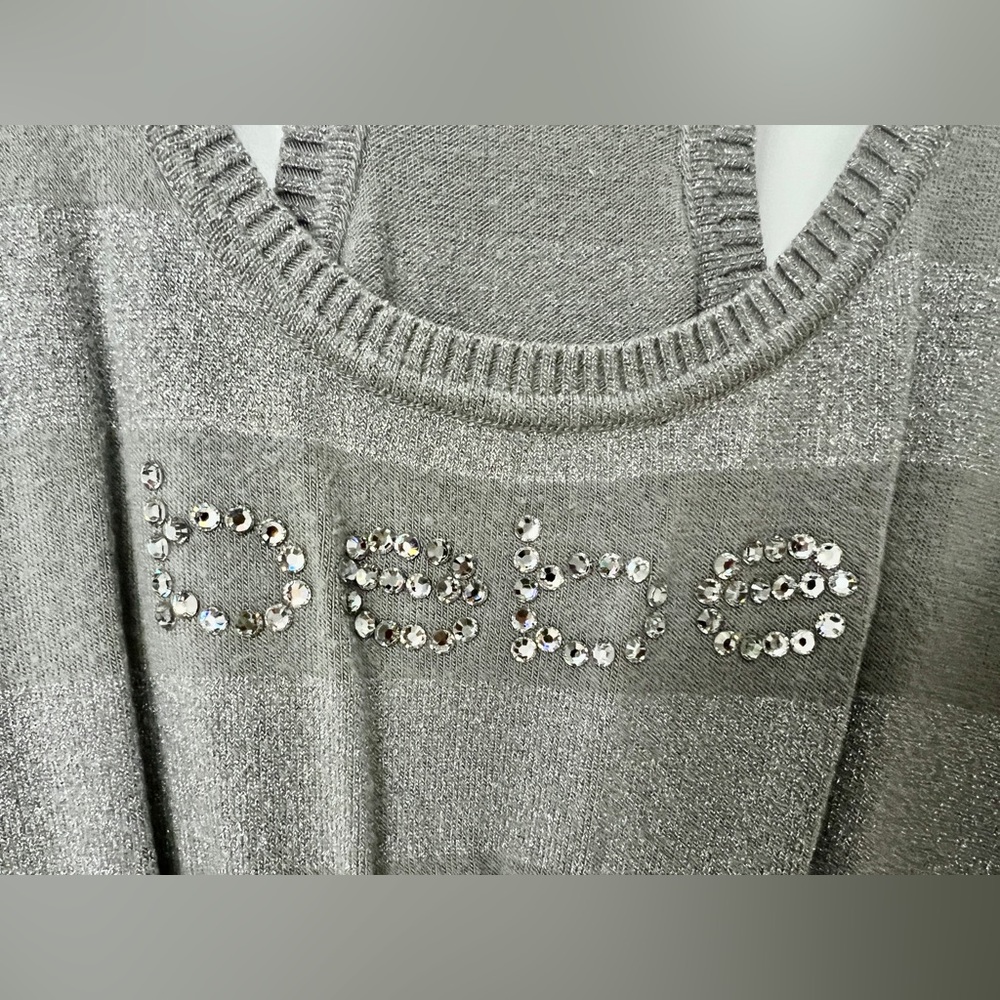 BEBE Gray shimmering Logo Knit Tank Top
